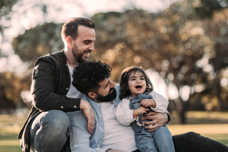 Men and child enjoying in parl
