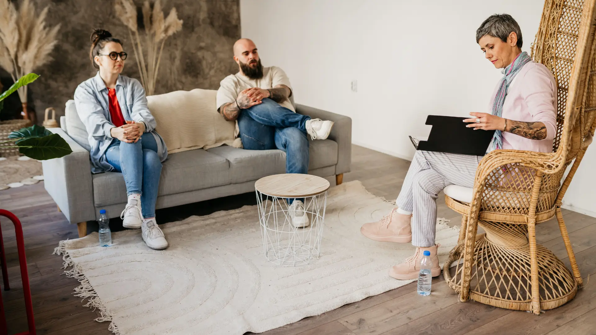 Partners in a couples therapy session learning practical tools for communication, conflict resolution, and connection